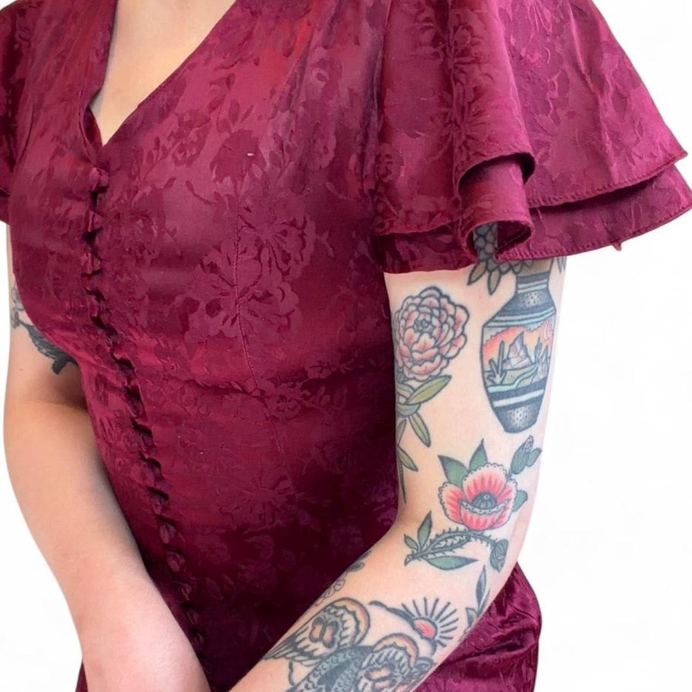Vintage 80s Whimsigoth Burgundy Corset Dress - Picture 7 of 8